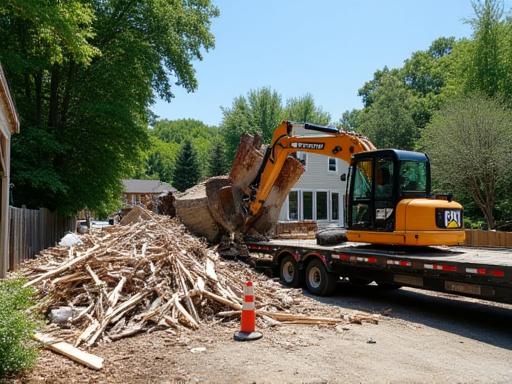 Construction debris being cleared from a residential job site